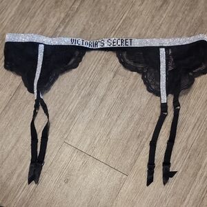 Victoria's Secret Black and Silver Lace Garter Belt